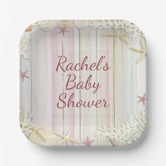 Tropisch strand Seashell Baby shower Boho Chic Papieren Bordje (Voorkant)