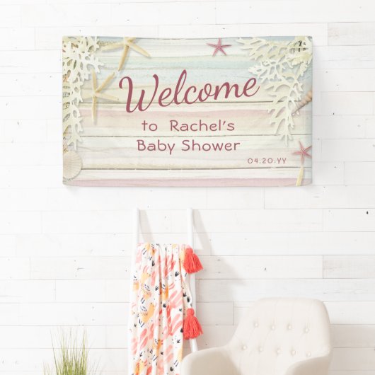 Tropisch strand Seashell Modern Boho Baby shower Spandoek (Insitu)