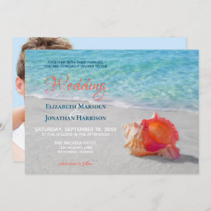 Tropisch strand Seashell Modern Photo Wedding Kaart