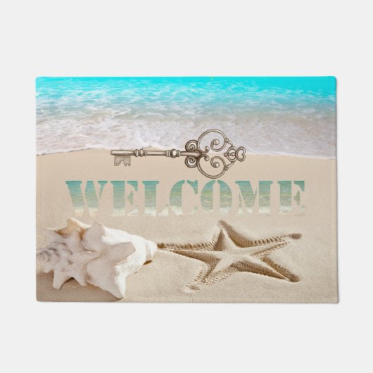 Tropisch strand, Seashell, Seastar, Key Welcome Deurmat (Voorkant)