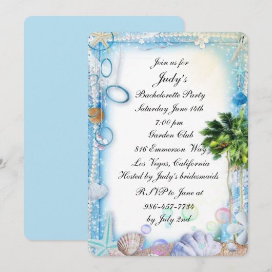 Tropisch strand Seashell Wedding Bachelorette Part Kaart (Voorkant / Achterkant)