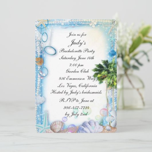 Tropisch strand Seashell Wedding Bachelorette Part Kaart (Staand voorkant)