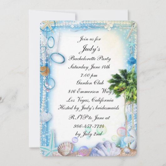 Tropisch strand Seashell Wedding Bachelorette Part Kaart (Voorkant)