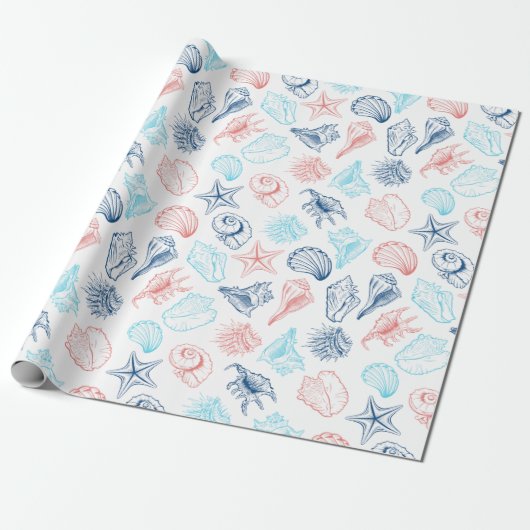 Tropisch strand Seashells Patroon Cadeaupapier (Uitgerold)
