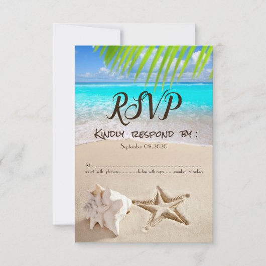 Tropisch strand, Seastar, Seashell RSVP Kaart (Voorkant)