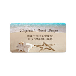 Tropisch strand, Seastar, Seashell Weddenlabel Etiket