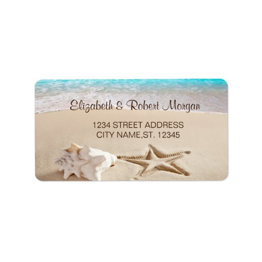 Tropisch strand, Seastar, Seashell Weddenlabel Etiket (Voorkant)
