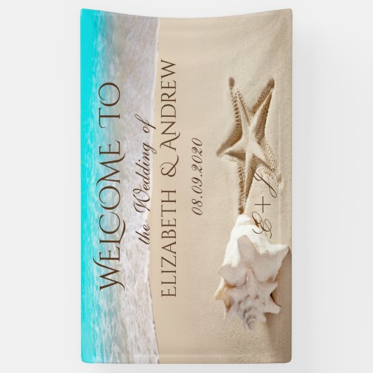 Tropisch strand, Seastar, Seashell Wedding Banner (Verticaal)