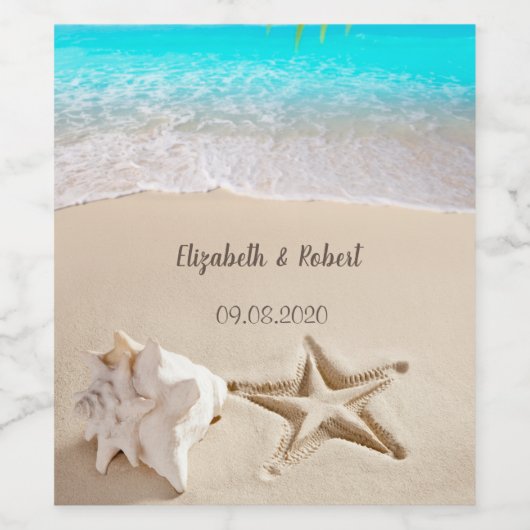 Tropisch strand, Seastar, Seashell Wijn Etiket (Enkel label)