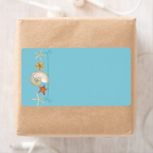 Tropisch strand Shells Starfish Nautilus Summer Etiket (Insitu)