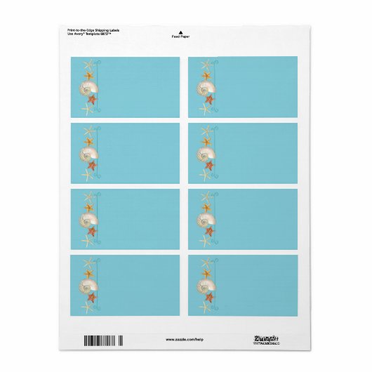 Tropisch strand Shells Starfish Nautilus Summer Etiket (Full Sheet)
