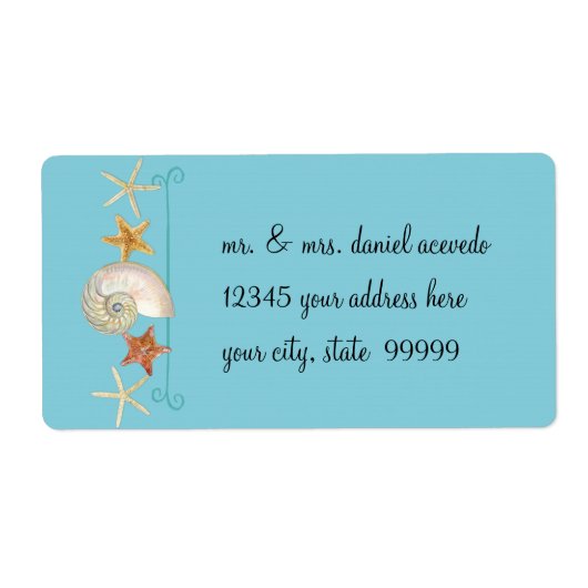 Tropisch strand Shells Starfish Nautilus Summer Etiket (Voorkant)