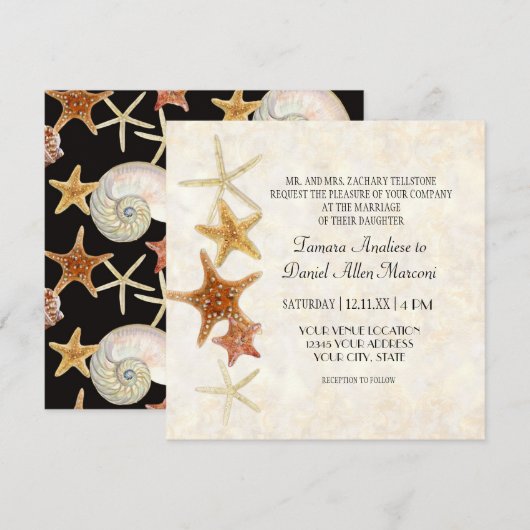 Tropisch strand Shells Starfish Nautilus Summer Kaart (Voorkant / Achterkant)