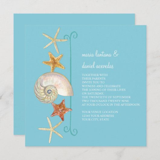 Tropisch strand Shells Starfish Nautilus Summer Kaart (Voorkant / Achterkant)