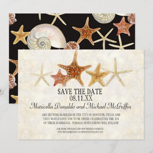 Tropisch strand Shells Starfish Nautilus Summer Kaart (Voorkant / Achterkant)