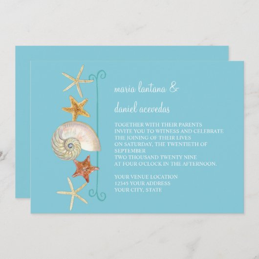 Tropisch strand Shells Starfish Nautilus Summer Kaart (Voorkant / Achterkant)