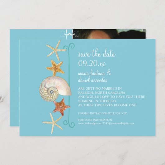 Tropisch strand Shells Starfish Nautilus Summer Kaart (Voorkant / Achterkant)