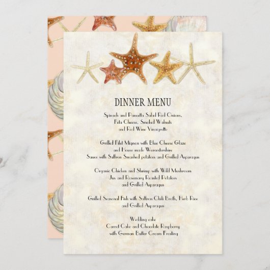 Tropisch strand Shells Starfish Nautilus Summer Menu (Voorkant / Achterkant)