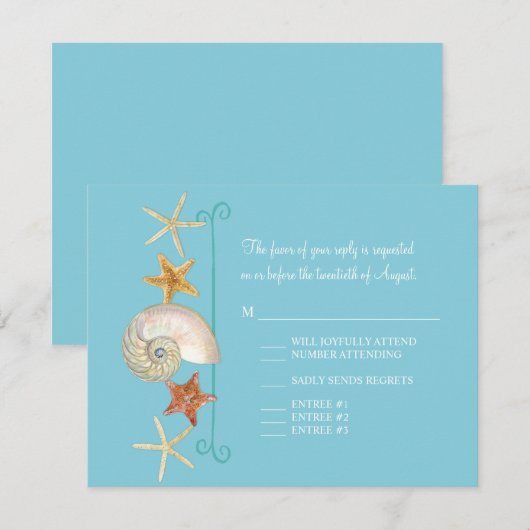 Tropisch strand Shells Starfish Nautilus Summer RSVP Kaartje (Voorkant / Achterkant)