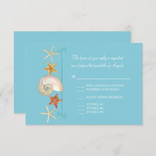 Tropisch strand Shells Starfish Nautilus Summer RSVP Kaartje (Voorkant / Achterkant)