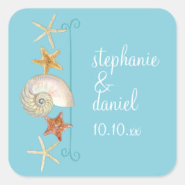 Tropisch strand Shells Starfish Nautilus Summer Vierkante Sticker