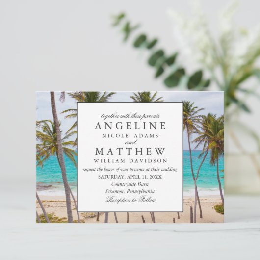 Tropisch  strand Shore Palm Weddenschap Kaart (Staand voorkant)