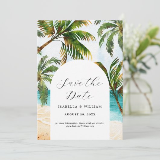 Tropisch strand sparen de Datum Save The Date (Staand voorkant)