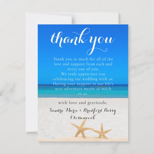 Tropisch strand Starfish in Sand Wedding Bedankkaart (Achterkant)