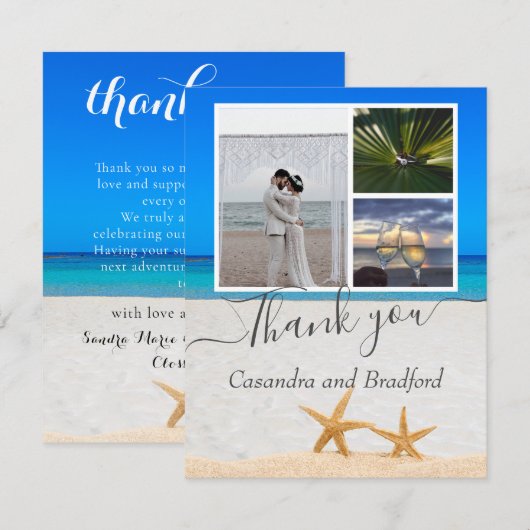 Tropisch strand Starfish in Sand Wedding Bedankkaart (Voorkant / Achterkant)