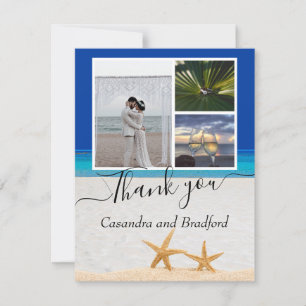 Tropisch strand Starfish in Sand Wedding Dark Blue Bedankkaart
