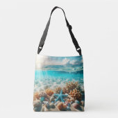 Tropisch strand Starfish Seashells Ocean Scene Crossbody Tas (Achterkant)