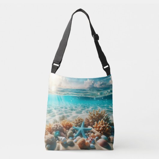 Tropisch strand Starfish Seashells Ocean Scene Crossbody Tas (Voorkant)