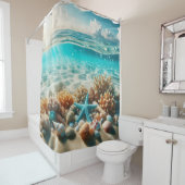 Tropisch strand Starfish Seashells Ocean Scene Douchegordijn (In situ)