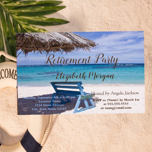 Tropisch strand, stoel pensioenfeest kaart