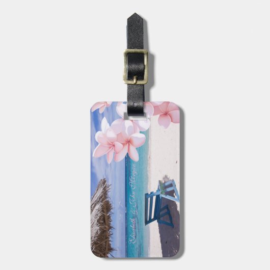 Tropisch strand, stoel, plunjeria bagagelabel (Voorkant verticaal)