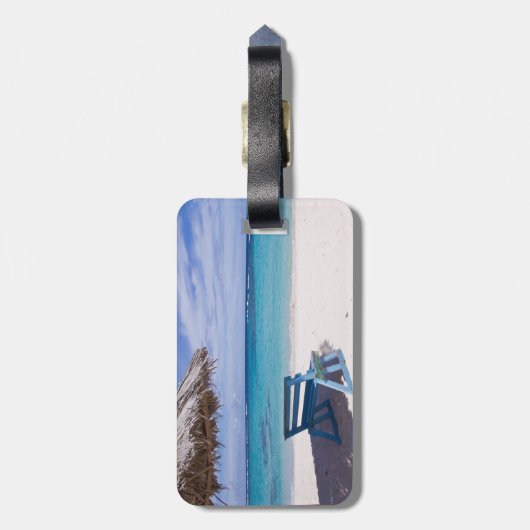 Tropisch strand, stoel, plunjeria bagagelabel (Achterkant verticaal)