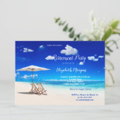 Tropisch strand, stoel zand wolken pensioenfeest kaart (Staand voorkant)