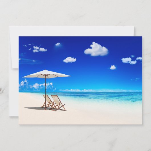 Tropisch strand, stoel zand wolken pensioenfeest kaart (Achterkant)