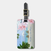 Tropisch strand, stoeltje, Hawaiiaanse bloem Bagagelabel (Voorkant verticaal)