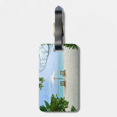 Tropisch strand, stoeltje, Hawaiiaanse bloem Bagagelabel (Achterkant verticaal)