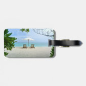 Tropisch strand, stoeltje, Hawaiiaanse bloem Bagagelabel (Achterkant horizontaal)