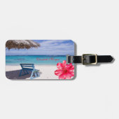 Tropisch strand, stoeltje, Hibiscus Bagagelabel (Voorkant horizontaal)