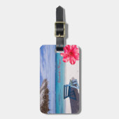 Tropisch strand, stoeltje, Hibiscus Bagagelabel (Voorkant verticaal)