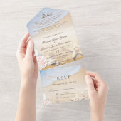 Tropisch strand Stuitvis en schelpdieren bruiloft All In One Uitnodiging (Afscheurbaar)