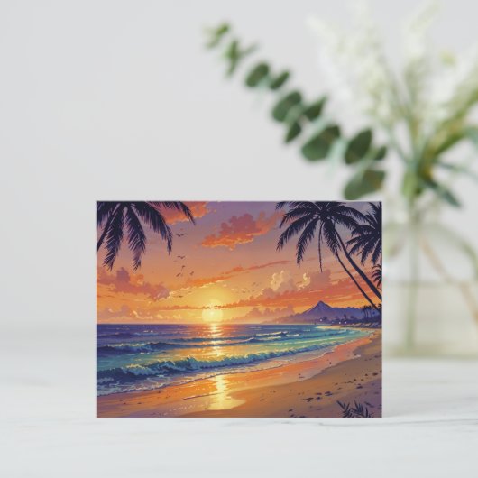 Tropisch strand Sunset Briefkaart (Staand voorkant)