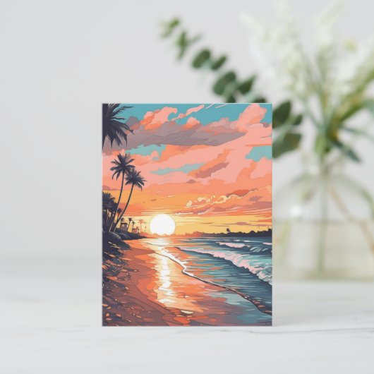 Tropisch strand Sunset Briefkaart (Staand voorkant)