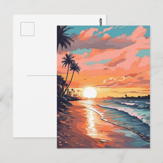 Tropisch strand Sunset Briefkaart (Voorkant / Achterkant)