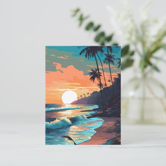 Tropisch strand Sunset Briefkaart (Staand voorkant)