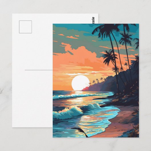 Tropisch strand Sunset Briefkaart (Voorkant / Achterkant)