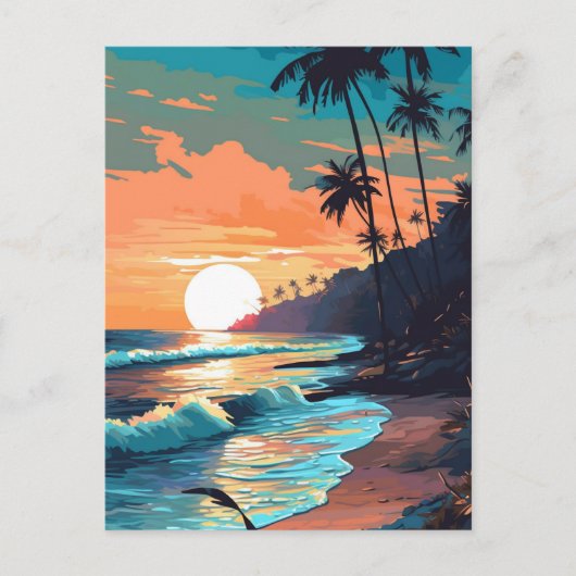 Tropisch strand Sunset Briefkaart (Voorkant)